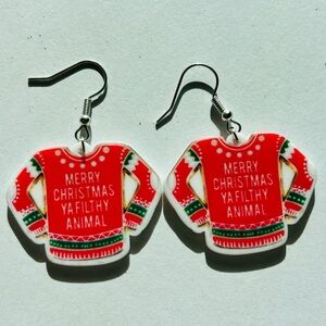 Funny Christmas Sweater Acrylic Earrings, Unworn, NWT